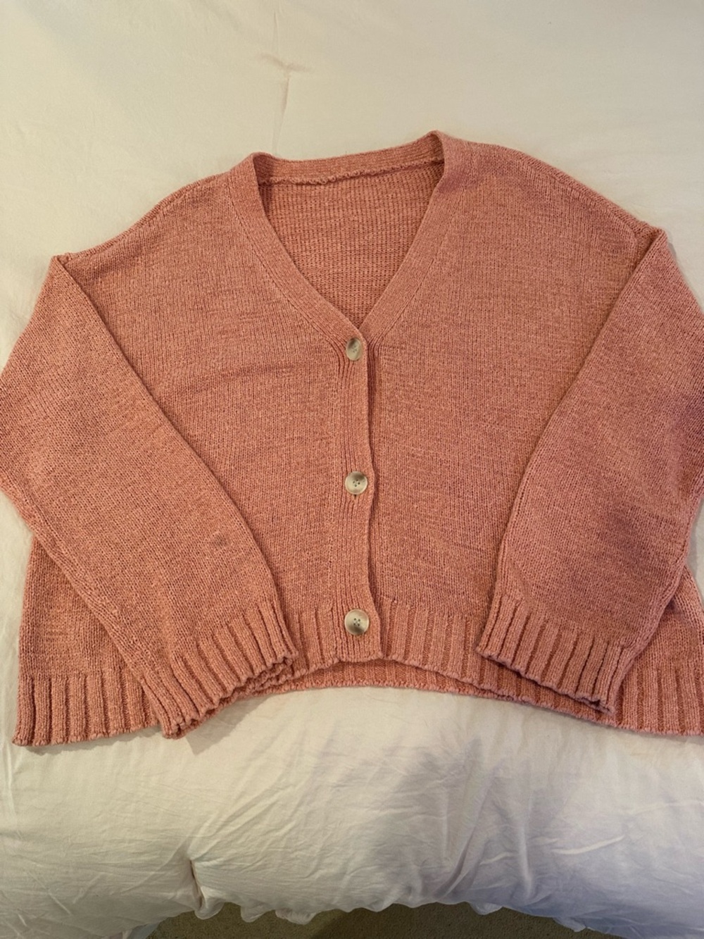 Loft Women's Blush Pink V-Neck Button Cardigan Sweater